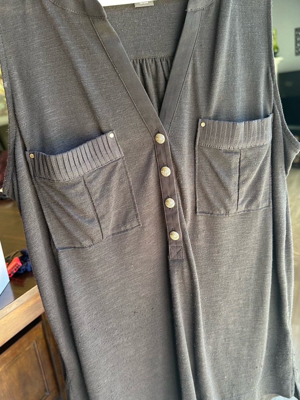 White House Black Market Dark Brown Sleeveless Tank with Button Front